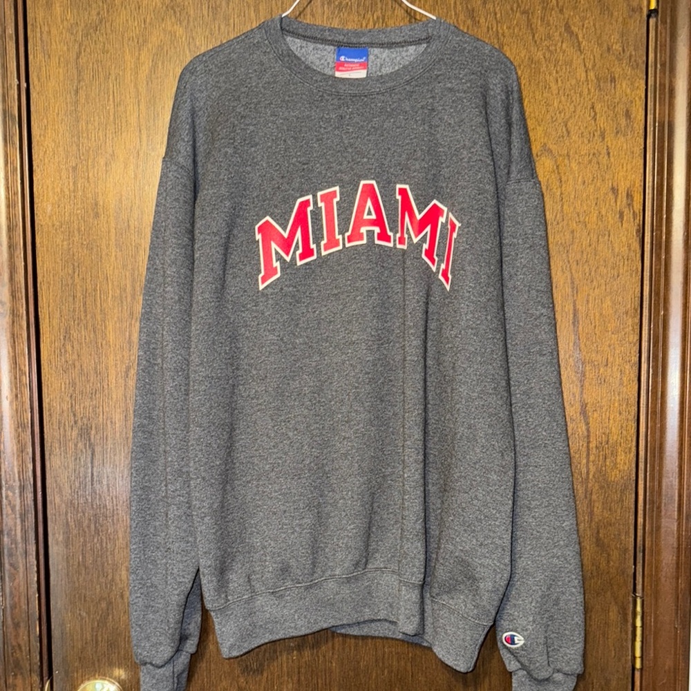 Champion Gray and Red Crewneck Sweater